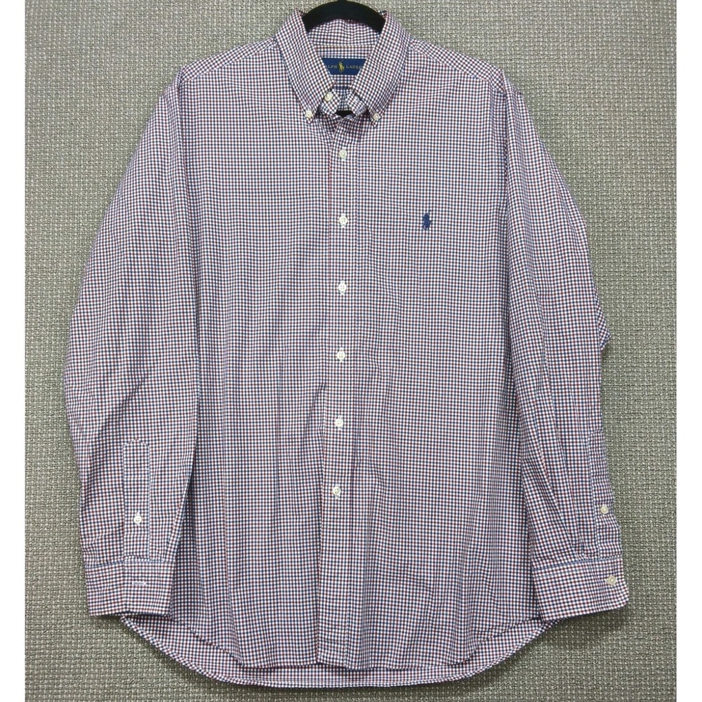 Polo Ralph Lauren Button Down Shirt Mens Large Red White Blue Gingham Check Pony